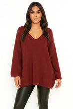Laden Sie das Bild in den Galerie-Viewer, Oversize Strickpulllover Pulli V-Ausschnitt