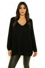 Laden Sie das Bild in den Galerie-Viewer, Oversize Strickpulllover Pulli V-Ausschnitt