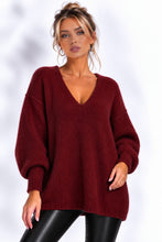 Laden Sie das Bild in den Galerie-Viewer, Oversize Strickpulllover Pulli V-Ausschnitt