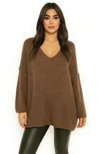 Laden Sie das Bild in den Galerie-Viewer, Oversize Strickpulllover Pulli V-Ausschnitt