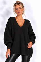 Laden Sie das Bild in den Galerie-Viewer, Oversize Strickpulllover Pulli V-Ausschnitt