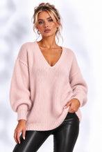 Laden Sie das Bild in den Galerie-Viewer, Oversize Strickpulllover Pulli V-Ausschnitt
