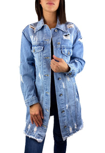 Jeansjacke Oversized Lang - Hellblau