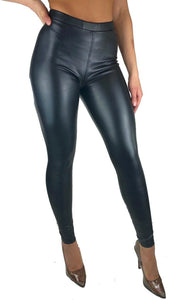 Leder Look Leggings Black