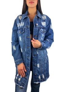 Jeansjacke Oversized Lang - Hellblau